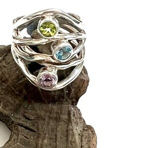 Janice Girardi abstract,multi stone wave ring